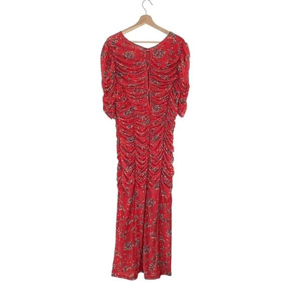 NWT Free People Briella Ruched Floral Midi Dress Bloom Combo Red XL - Picture 8 of 16
